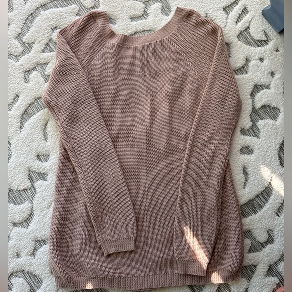 Lulus Taupe Brown Deep V Back Sweater Sz S - Picture 2 of 3